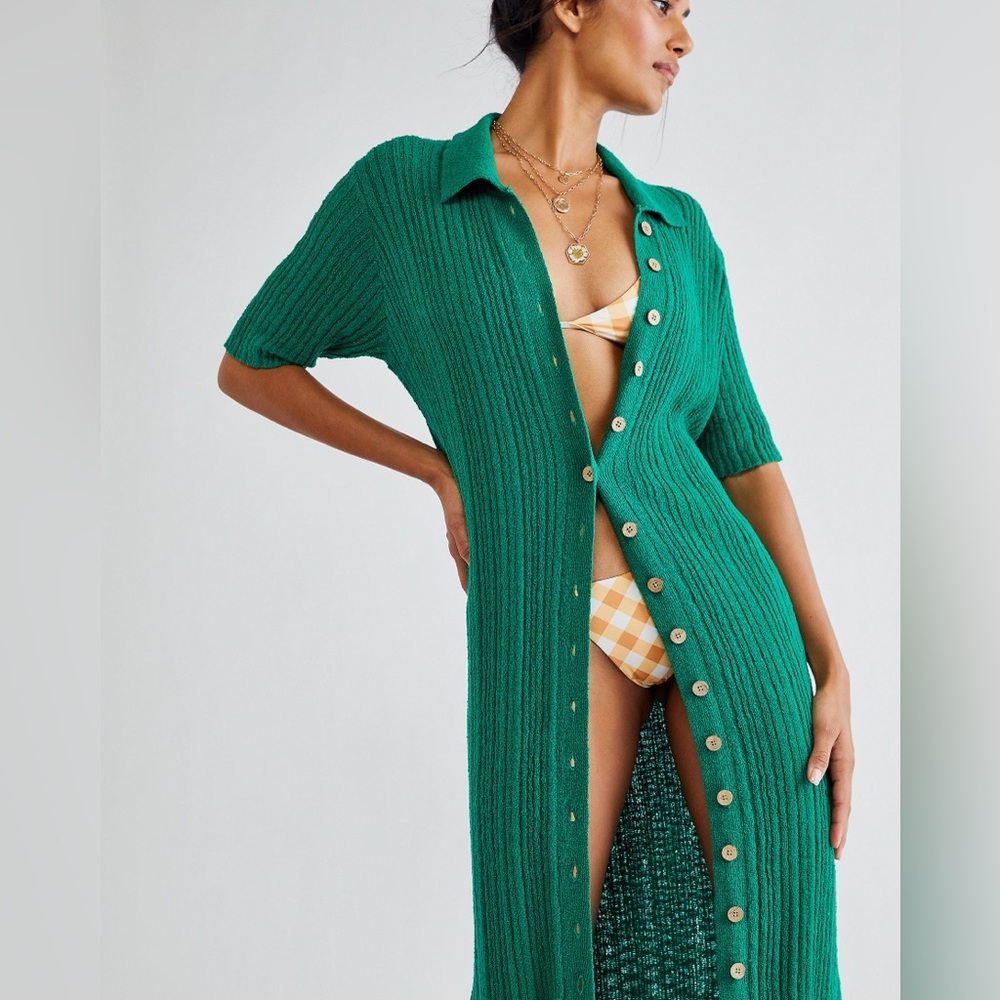 FREE PEOPLE Riding Waves Sweater Midi XS in Emerald 💚🌴